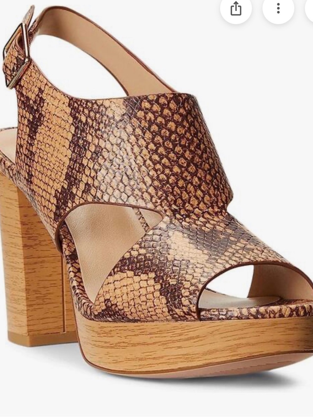 Ralph Lauren Brown Tan Snake-Embossed Platform Sandal